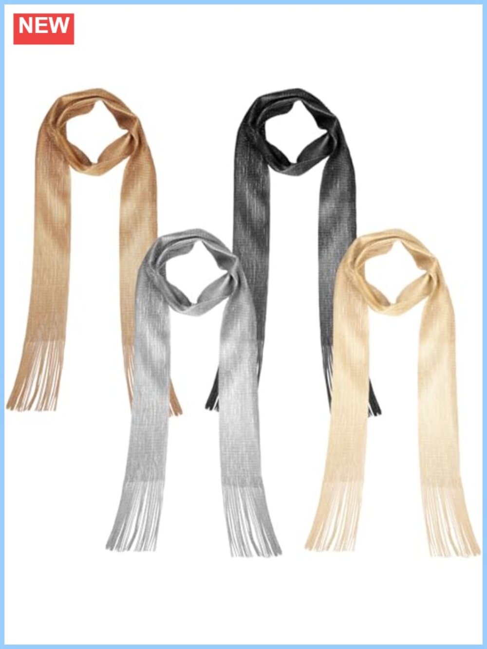 Sequin Tie Scarf Set 4 Pcs Long Skinny 100% Polyester Tassel